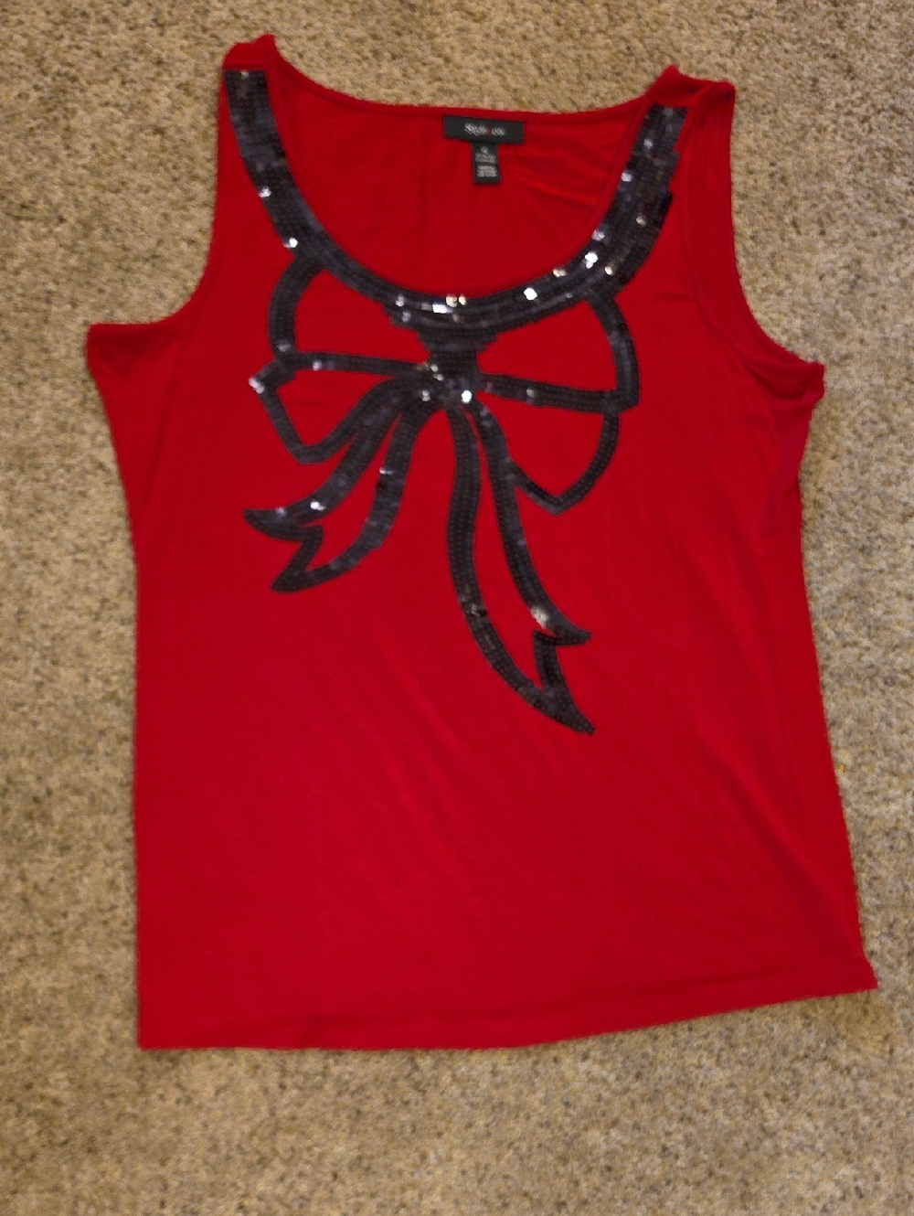 Style & Co. Red Tank with Black Sequin Bow Accent